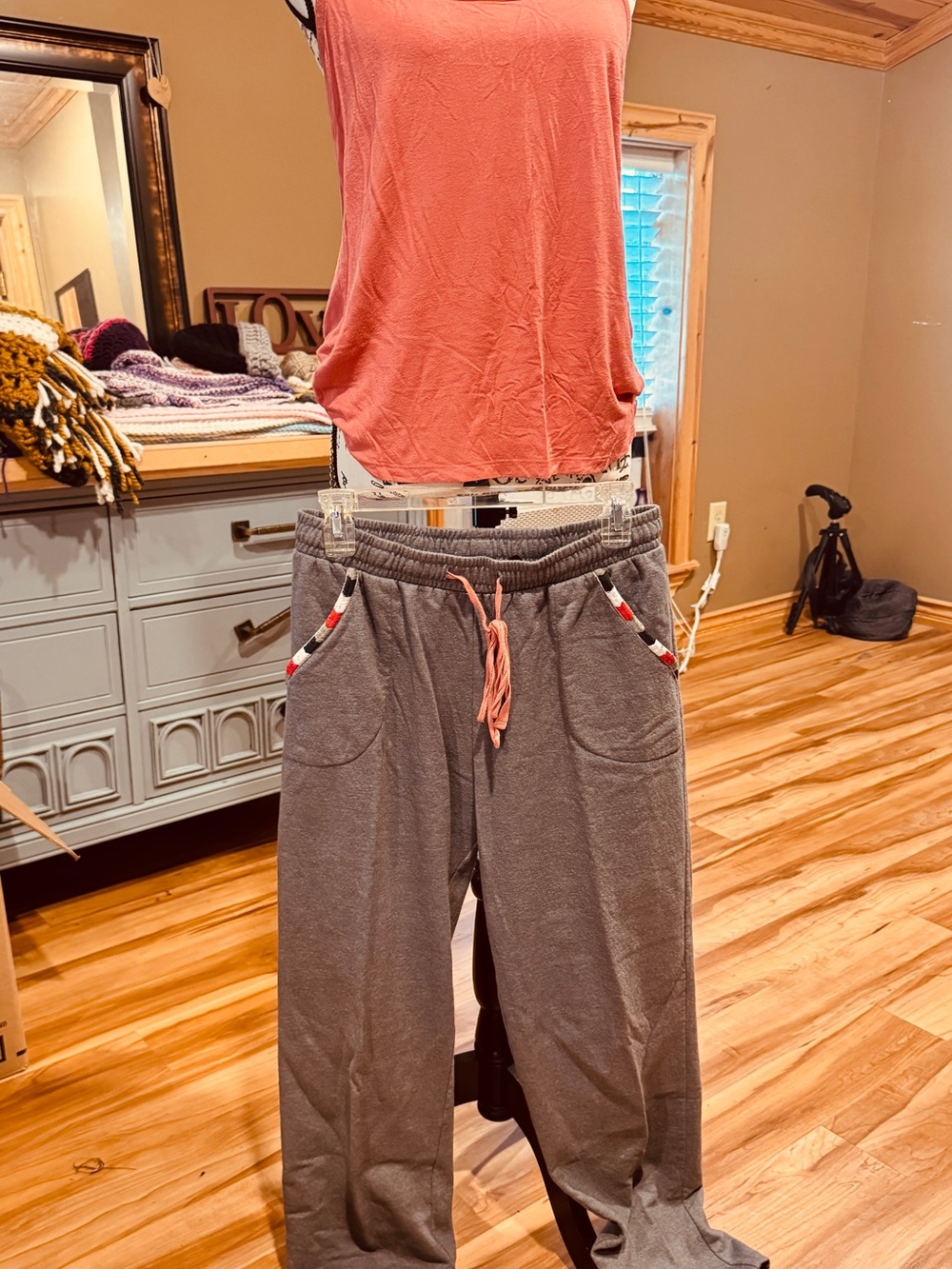Adore Me Gray Jogger Sweatpants with Pink Drawstring